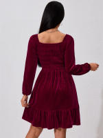 Vestido de estilo simple y elegante para mujeres cintura alta, adelgazamiento, falda roja de vino - details 2