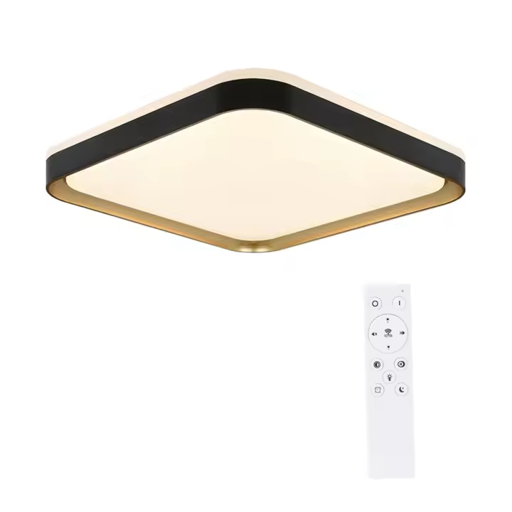 CBJKTX Luz de Techo LED Cuadrada Moderna 32W Negro Dorado Regulable con Control Remoto Lámpara de Pasillo 30cm para Sala de Estar Dormitorio - 1