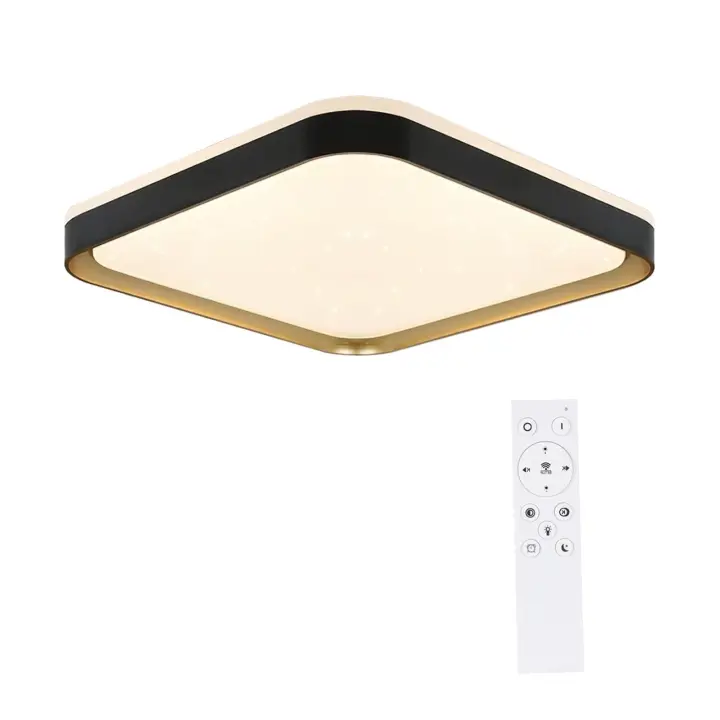 CBJKTX Luz de Techo LED Cuadrada Moderna 32W Negro Dorado Regulable con Control Remoto Lámpara de Pasillo 30cm para Sala de Estar Dormitorio - 1