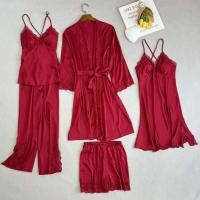 Conjunto de 5 piezas para mujer, vestido de novia de dama de honor, ropa de dormir de satén Ence, ropa de dormir sexy - details 4
