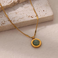 Collar De Acero Inoxidable Con Colgante De Piedra Natural Verde Para Mujer Color Oro Redondo Joyería De Fiesta Y Boda Regalo - details 2