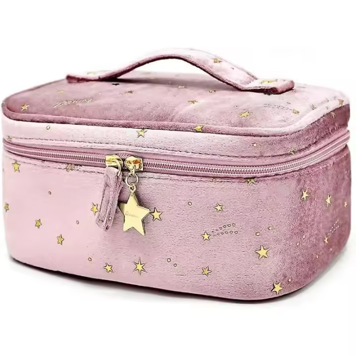 Velvet Embroidered Patch Stars Makeup Train Cosmetic Bag Beauty Bag Multifunctional Makeup Organizer Vintage Toiletry Bag - 1