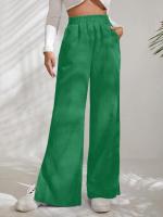 Pantalones de pana para mujer, pantalón liso con abertura, pierna recta, cintura alta, ancho, otoño, elegante y Original - details 16