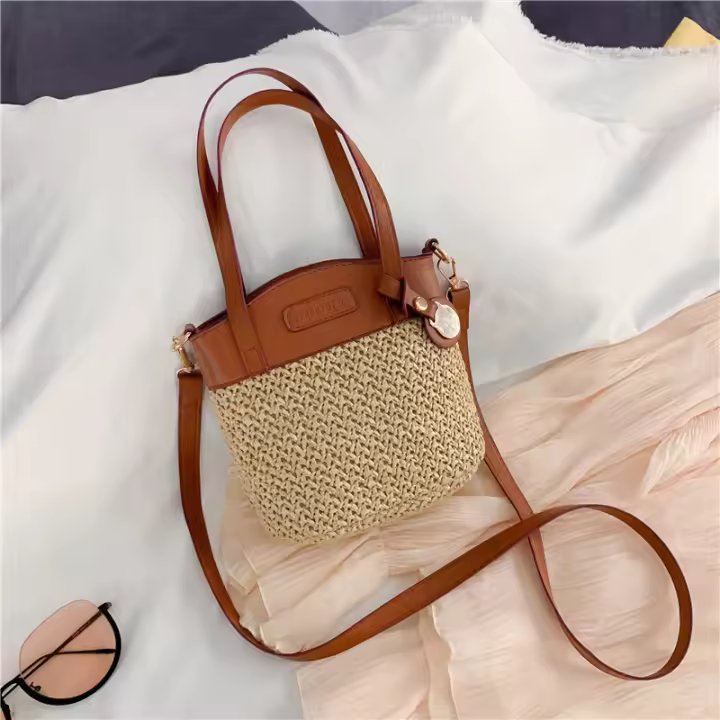 Bolso grande tejido de hierba de bosque de verano para mujer, nuevo bolso cruzado tejido a mano para vacaciones, bolso de playa 2020 - 1