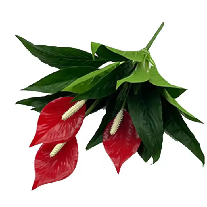 Plantas de anturio artificiales tropicales de tacto Real, rama de árbol de anturio falso Flexible hecha a mano, palmera de tacto Real colorida de 50CM - 1