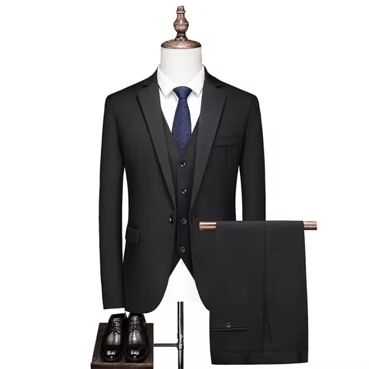 Trajes de Lujo para Hombre de 3 Piezas Traje de Una Botonadura, Chaqueta, Traje Formal, Conjunto de Boda, Esmoquin para Novio (Traje + Pantalones + Chaleco) - 1