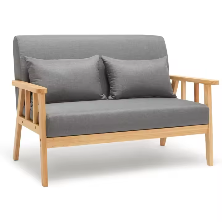 Sofá 2 plazas Sillón Estructura de Madera Maciza Lino Retro con Cojines para Dormitorio, Sala de Estar Oficina (Gris Oscuro) - 1