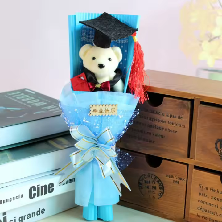 Precioso ramo de oso para graduación, impresionante oso con lazo, regalo de graduación, dibujos animados, decoración de fiesta de boda, Año Nuevo - 1