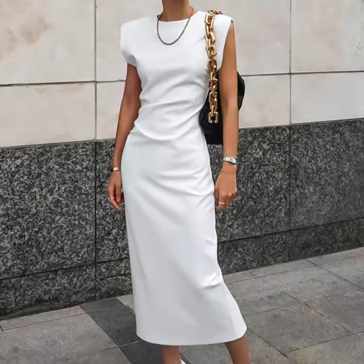 Vestido largo sin mangas con cintura ajustada para mujer, vestido largo sin mangas con abertura en los extremos, color blanco, novedad de verano, primavera - 1