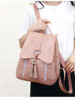 Mochila de piel sintética para mujer, con borla Bolso pequeño, informal, vintage, rosa, azul y negro - details 17