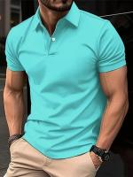 Polo de manga corta para hombre, camisa informal de Color sólido con botones - details 4
