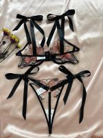 Conjunto de ropa interior de malla transparente con tirantes bordados de mariposa para mujer, lencería Sexy, ropa de realce, novedad - details 3
