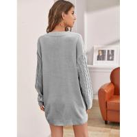 Vestidos de ganchillo de color sólido para mujer, mini vestido de punto con cuello en V, elegante y bonito para fiesta - details 5