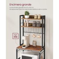 Estantería para Panadería con Toma de Corriente, Soporte de Microondas, Estantería de Cocina, Alambre de Metal, 14 Ganchos, 40 x 80 x 170 cm, Marrón Rústico y Negro - details 23