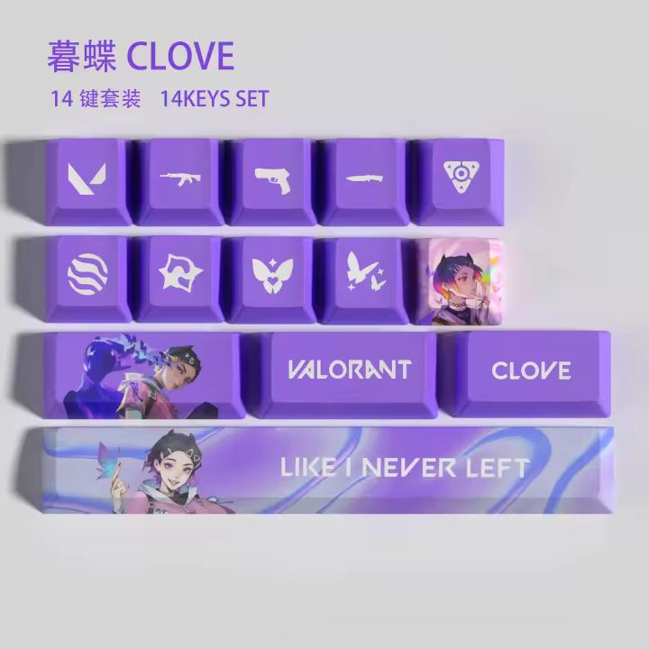 Valorant Clavo Keycap Set Anime dibujos animados lindo teclado gorras oem / ASA perfil 11/14/29/119keys teclados para teclado mecánico 75% MX Switch rosa púrpura artesano punto teclados Accesorios de juegos - 1