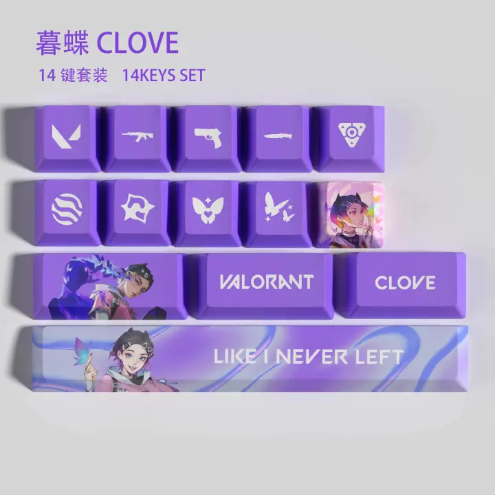 Valorant Clavo Keycap Set Anime dibujos animados lindo teclado gorras oem / ASA perfil 11/14/29/119keys teclados para teclado mecánico 75% MX Switch rosa púrpura artesano punto teclados Accesorios de juegos - 1