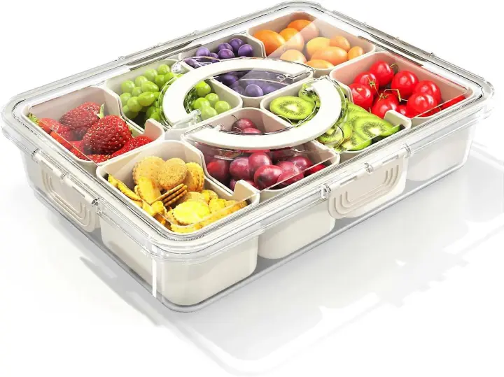 Caja Snackle Box Bandeja de Servicio Dividida con Tapa y Mango Caja de Almacenamiento Multiusos para Charcutería Organizador de Alimentos para Viajes - 1