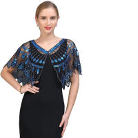 Mantón de mujer elegante de gasa 1920 combinado con lentejuelas vintage para fiestas - details 0
