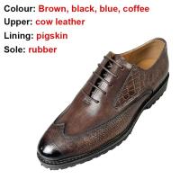 Hombres de cuero marrón de moda, zapatos de hombre transpirables de piel de vaca de capa superior, nuevo estilo cómodo, zapatos de patrón sólido de moda - details 9