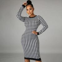Vestido Midi estampado de manga larga para mujer, vestido ceñido calado, ropa de calle sexi, Otoño Invierno, Club, elegante y delgado - details 5