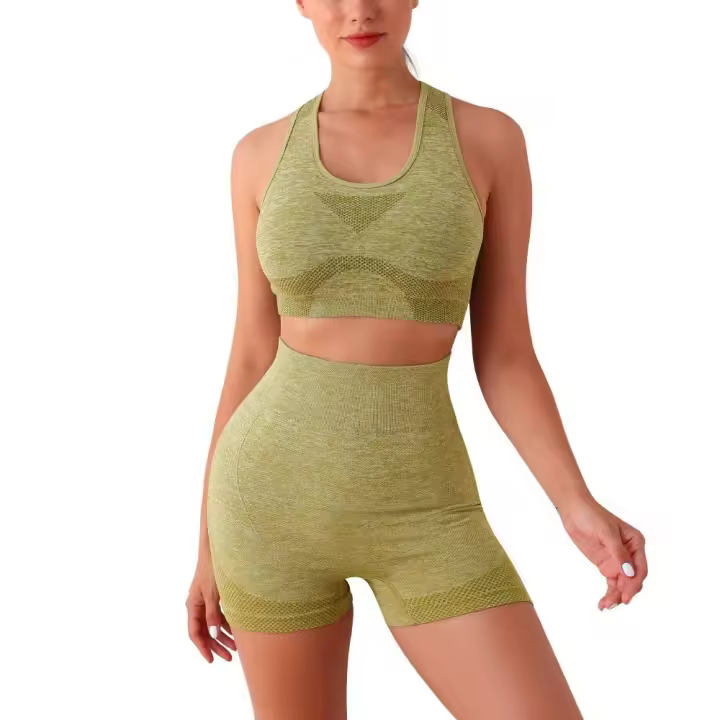 Conjunto de sujetador deportivo para mujer, ropa de gimnasio transpirable, pantalones cortos, ropa elástica para yoga, leggings Fiess - 1