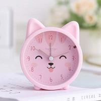 Reloj despertador para bebé con diseño de perro o gato, silencioso, de cuarzo, para escritorio y mesita de noche, rosa - details 0