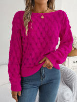 Suéter de manga larga con cuello de una línea para mujer, Jersey ahuecado de Color sólido, hombros descubiertos, Tops de punto, otoño e invierno, 2023 - details 9