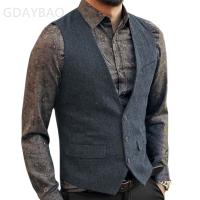 Chaleco de traje para hombre, chaleco azul de mezcla de lana con una hilera de botones, chaleco vaquero, chaqueta ajustada informal Formal de negocios - details 7