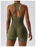 Traje de Yoga con espalda integrada de alta elasticidad para mujer, mono ajustado de compresión Abdominal, traje de Yoga sin costuras - details 9