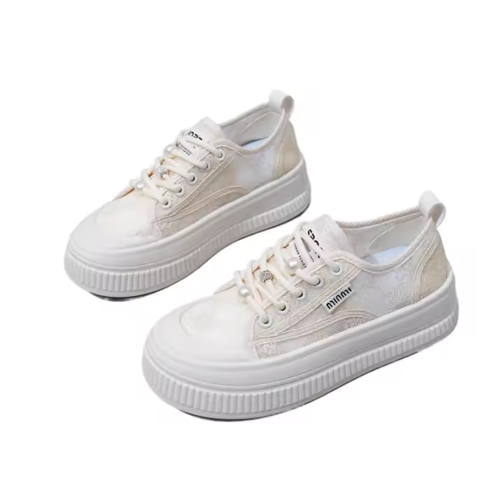 Nuevos Zapatos Blancos Transpirables, Versátiles Zapatos Casuales Delgados De Encaje De Suela Gruesa - 1