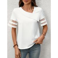Blusa de Flores Estampadas para Mujer Viste Casual de Verano con Manga Corta, Cuello Asimétrico, Ajuste Suelto - details 1