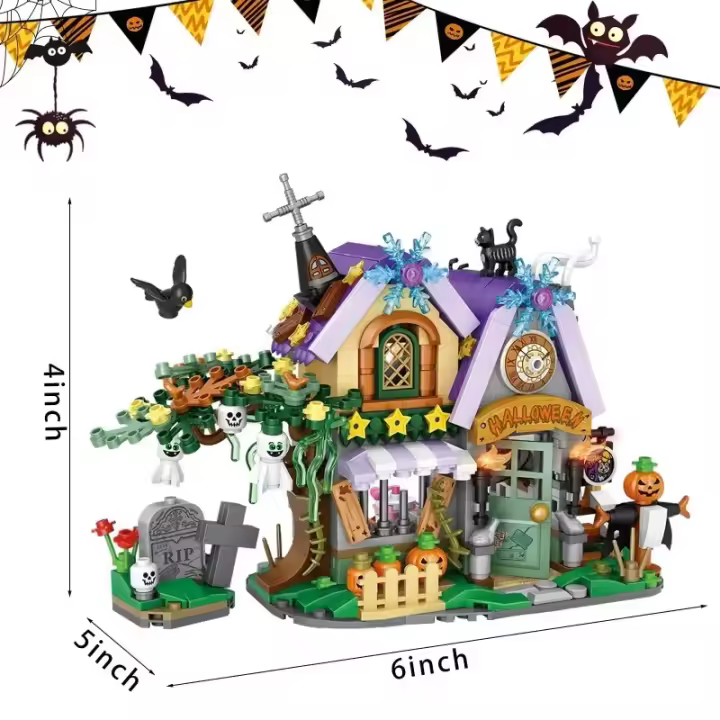 Halloween Creative Building Blocks Game, Halloween Hut, Ghost House, Pumpkin House, Decorative Brick Set, Toys, Birthday Party G - 1