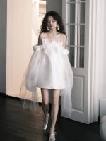 Vestido de Novia de Alta Gama Estilo Francés Ligero Vestido de Compromiso Blanco sin Correas - details 1