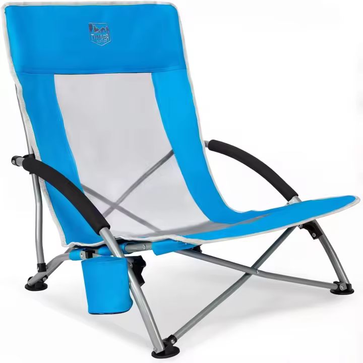 Silla Plegable de Playa Portátil Bajo Camping Espalda Alta en Malla Ultraligero con Bolsa de Transporte - 1
