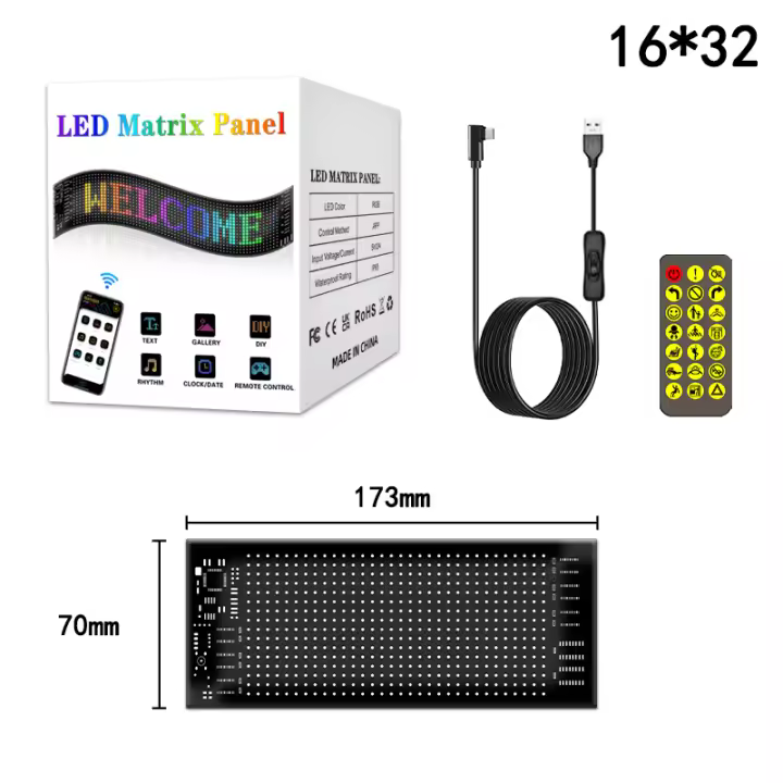 Pantalla LED Flexible RGB, tira de luces de señal suave programable por Bluetooth, máscara DIY, sombrero, ropa, bolsa, zapatos, pantalla de matriz de desplazamiento de palabras - 1