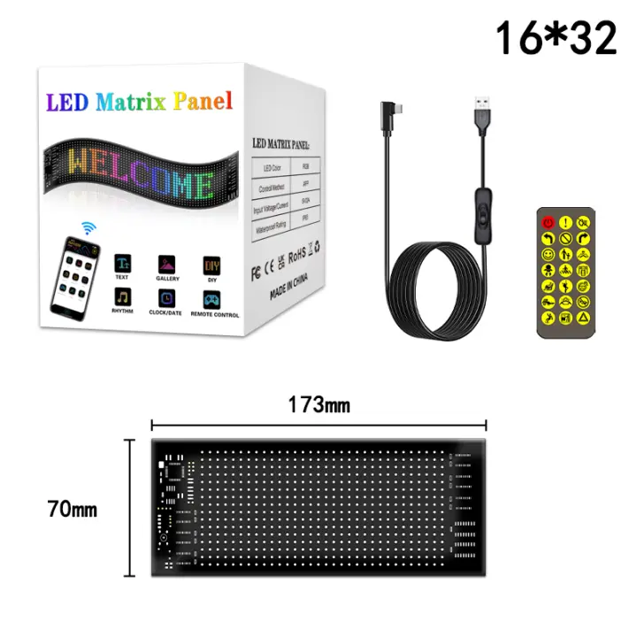 Pantalla LED Flexible RGB, tira de luces de señal suave programable por Bluetooth, máscara DIY, sombrero, ropa, bolsa, zapatos, pantalla de matriz de desplazamiento de palabras - 1