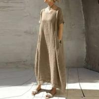 Vestido largo casual de verano para mujer, manga corta, cuello redondo TRE, bolsillos, largo hasta el tobillo - details 9