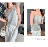 Top de Halter V para Mujer Camisola de Verano de Seda de Satén Blanco Vestido Delgado de Moda - details 3