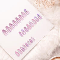 24pcs Uñas Postizas De Almendra Con Diseño De Flores 3D Y Gradiente Morado Aurora Uñas Falsas Wearables Franch ABS Para Bodas - details 5