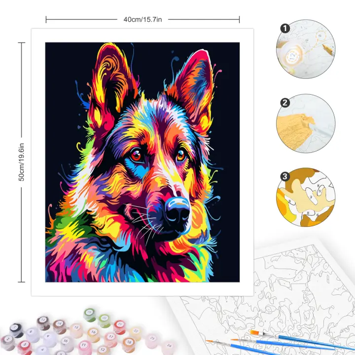 RUOPOTY Cuadro de Pintura Acrílica de Perro en Colores con Números para Arte de Pared en Casa, Regalo Arte Abstracto, Tamaño 40x50cm, Material Lienzo - 1