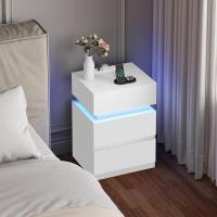 Piezas Mesita Noche con Estación de Carga, Mesita Noche con Luz LED, 2 Cajones, 2 Puertos, 2 Enchufes, Mesita Noche para Dormitorio, Blanco, NTS23ws-2 - details 1