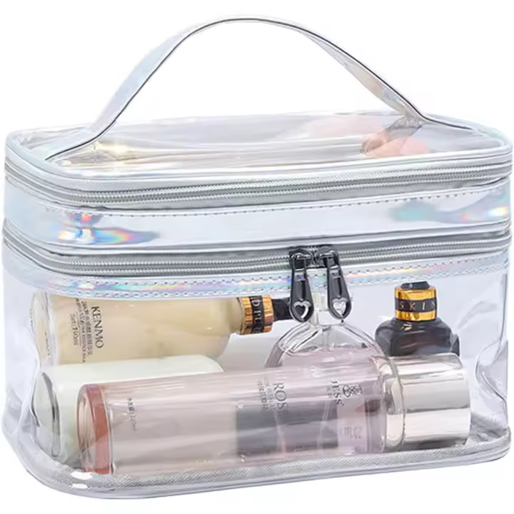 Bolsa de cosméticos transparente de doble capa, bolsas de aseo de viaje, organizador de maquillaje, soporte para brochas a prueba de agua - 1