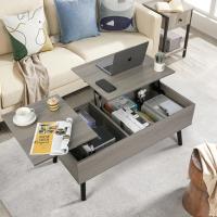 Mesa de Centro, Mesa de Centro Regulable en Altura, Extraíble, Extensible, Compartimento de Almacenaje Oculto Independiente, Tablero Elevable Doble, Mesa de Sofá de Salón, Color Nogal - details 20