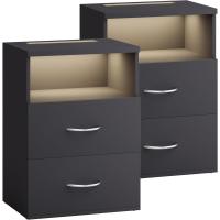 Mesita de Noche Luz LED Táctil Regulable 2 Cajones 40x28x55cm Mesa Auxiliar Dormitorio Salón Roble - details 7