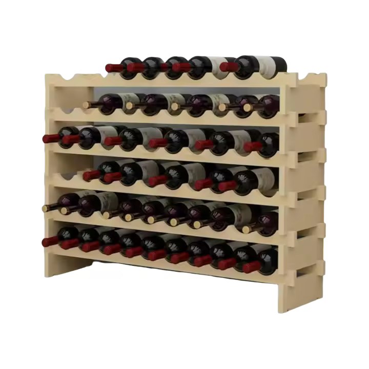 Botellero de madera para 60 botellas de vino con 6 niveles, soporte para botellero, estante de vino para estantería de presentación de cocina y bar, BHEU-BY-WS002 - 1