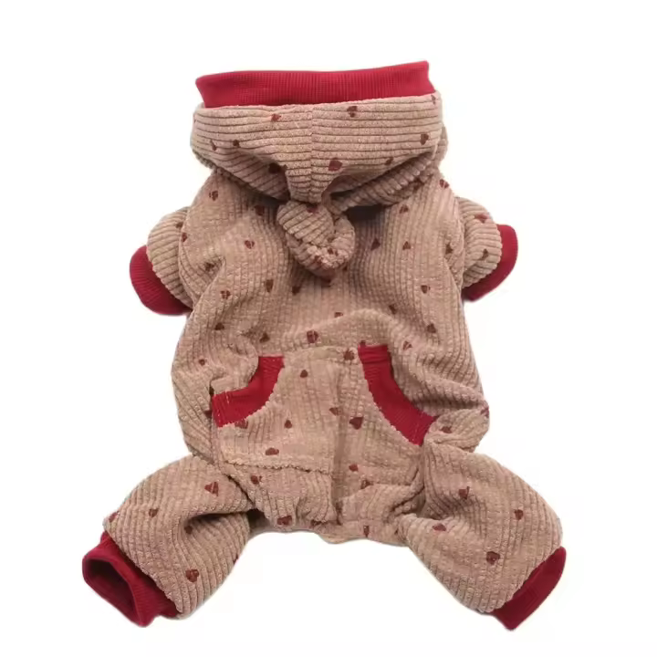 Invierno con capucha mono perros gatos, monos cálidos con diseño de bastón de corazones para cachorros y mascotas - 1