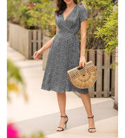 Summer floral print women boho short sleeve v neck split elegant a line party beach dress - details 22
