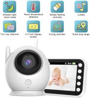 Monitor de video para bebés con pantalla de 4,3 pulgadas, transmisión inalámbrica de 2,4 GHz, conversación bidireccional, sensor de temperatura, alarma de llanto, recordatorio de lactancia, visión nocturna infrarroja, 8 canciones de cuna de largo alcance - details 0