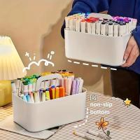Cesta de almacenamiento de plástico de 5 compartimentos con asa, organizador de escritorio de oficina portátil para bolígrafos, lápices, papelería, colores mezclados - details 1
