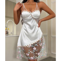 Vestido De Dormir Para Mujer Sexy Encaje Erótico Camisole Floral Lencería Noche Mini Vestido De Suelto Sin Mangas Cuello V - details 5